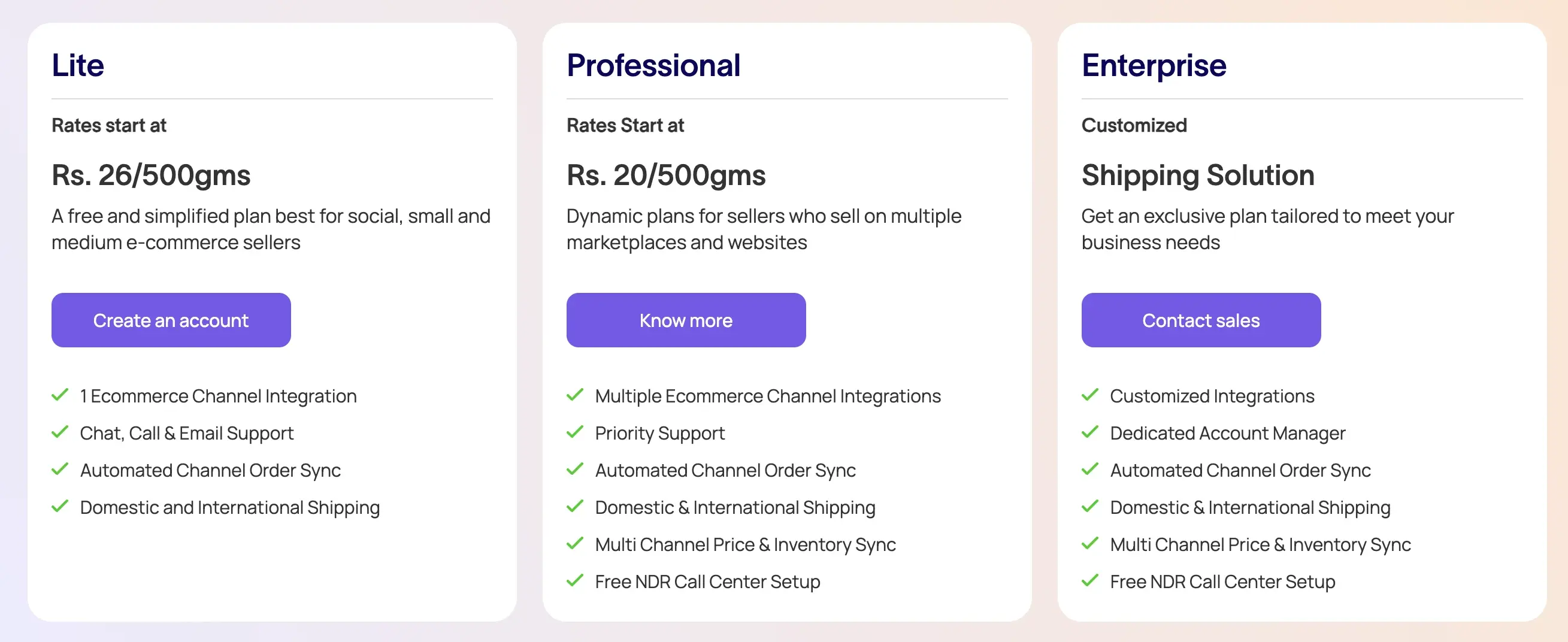 Shiprockets Pricing Plans